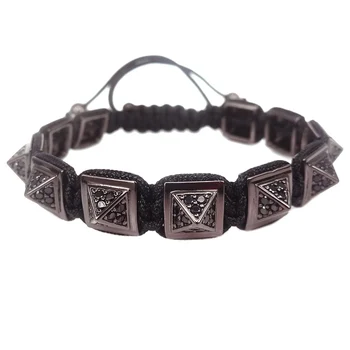 

2016 Anil Arjanda Diy Design Braiding Macrame Men Black Gun Spike Bracelets 10mm Pave Black CZ Ball Beads Charm Women Bracelets