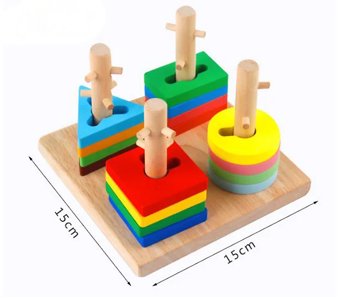Деревянные штабелируемые блоки Геометрическая колонна форма распознавание цвета Игры развивающие обучающие игрушки для детей