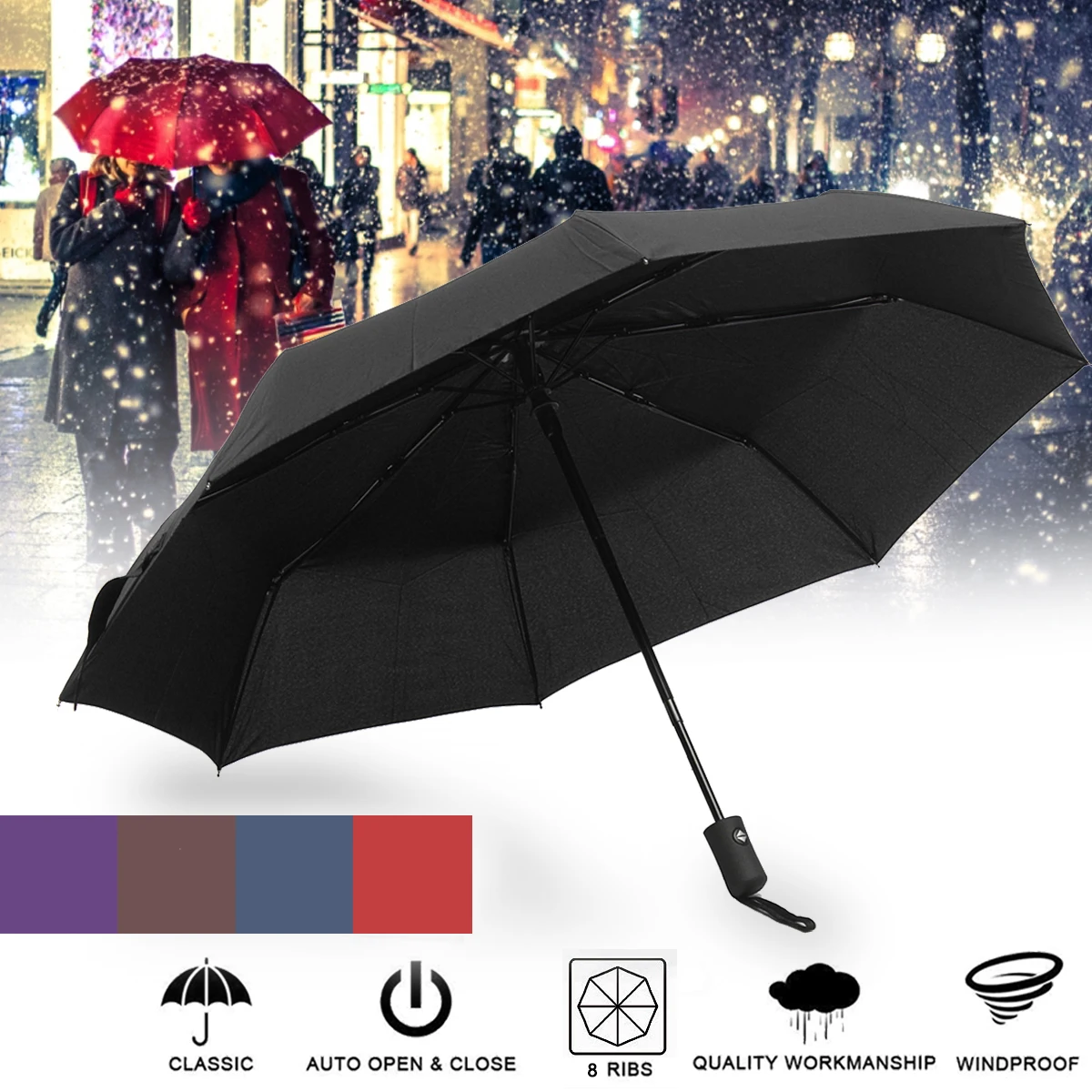 Windproof Rain Sun Fully Automatic Three Folding Umbrellas Male