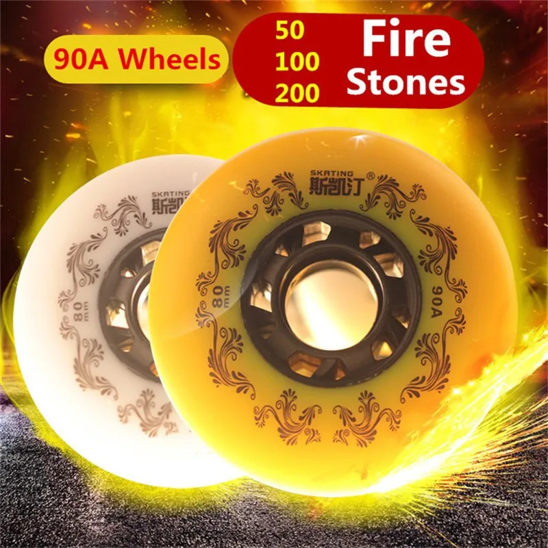 Japy Skate, 8 шт., 3rd Fire Stones Sparking, роликовые коньки 90A, тормозные, огненные каменные колеса с 50, 100 шт., огненные камни