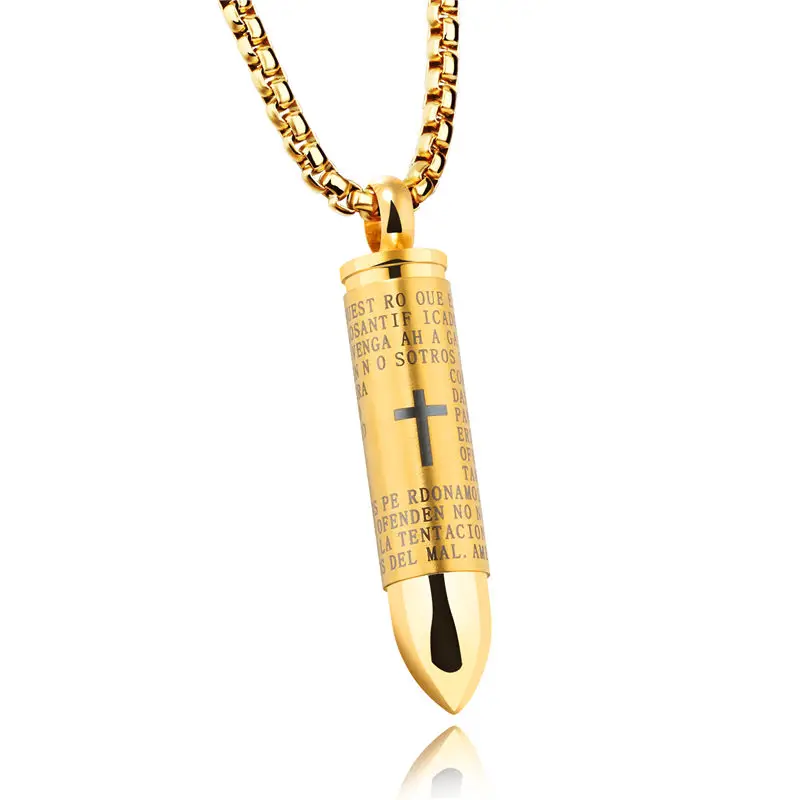V. Ya панк ожерелье с кулоном в виде пули для мужчин крест и Библейский дизайн коробка звено цепи 3 цвета Бог благословит вас личность выкрученный подарок - Окраска металла: gold