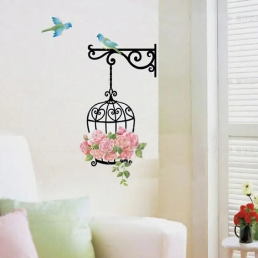 Flying Birds Plants Self-adhesive Living Room Bedroom Decor Wall Stickers 