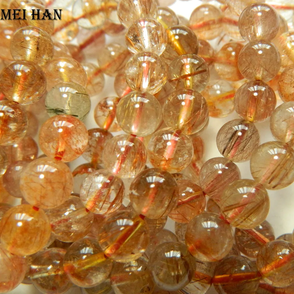 

Meihan Natural Brazil copper rutilated quartz 7.8-8.5mm (44 beads/lot/30g) for Jewelry diy making women bracelet men bracelet