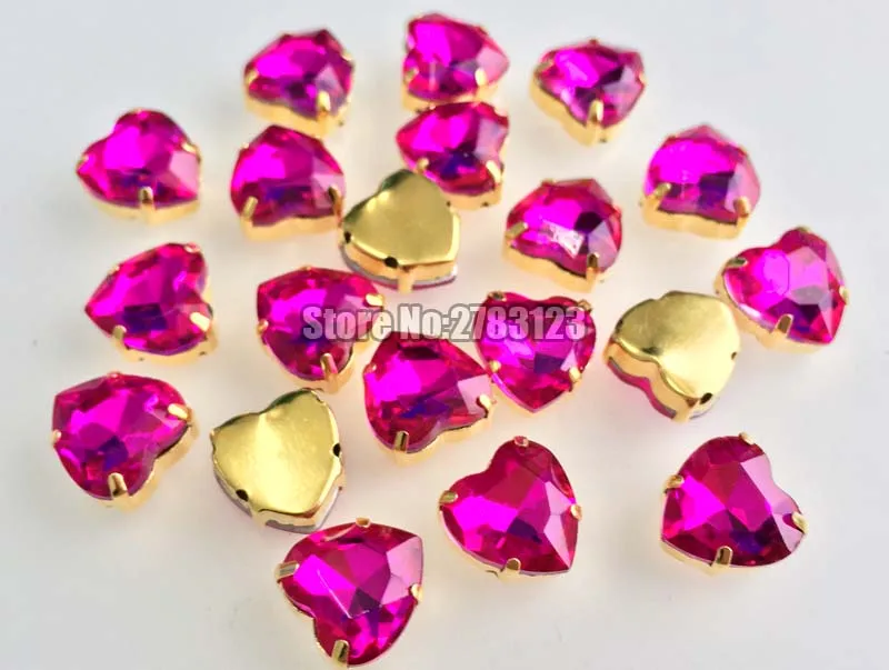 Золотистое дно розово-красное в форме сердца Хрустальное стекло AAA плоская