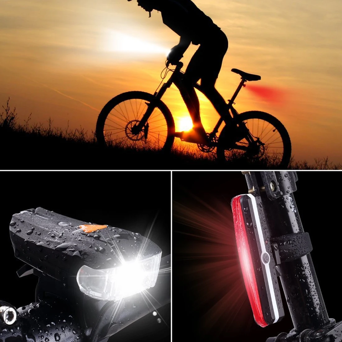 Waterproof Road Cycling Flash light Touch Night Safe LED USB