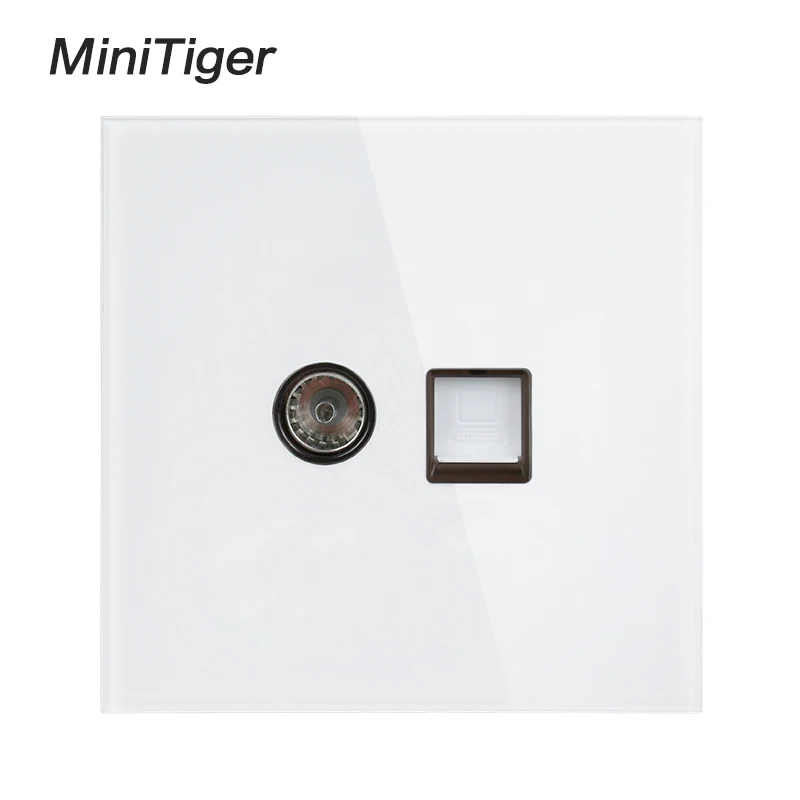 Minitiger Белый Роскошный Кристалл Закаленное стекло Панель RJ45 Интернет Джек с ТВ розетка настенные данные компьютерная розетка - Тип: White