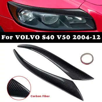 

Pair Carbon Fiber Car Headlight Eyebrow Cover Trim Sticker Head Lamp Eyelids For Volvo S40 V50 2004-2012