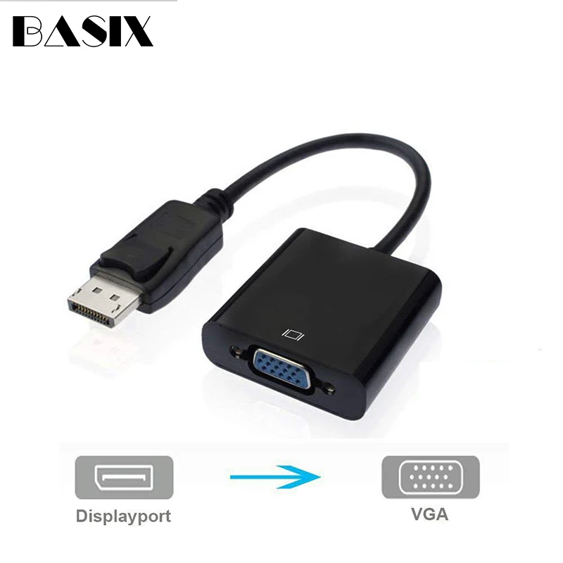 Basix DP to VGA адаптер конвертер 1080 P кабель-переходник DisplayPort(папа) и VGA Женский кабель адаптер конвертер для проектор для DTV телевидения HDVD ноутбук