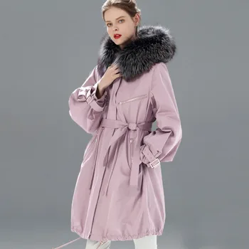 

Winter Jacket Women Brand 2020 Long Parka Natural Raccoon Fox Fur Collar Hooded Real Fur Coat Female Warm Snow Coats