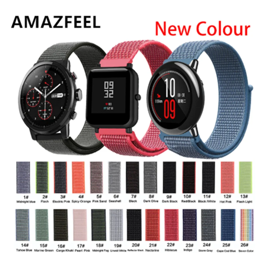 

22mm 20mm Nylon band for Xiaomi Huami Amazfit Bip pace wrist strap Nylon Velcro Loop strap smart watch bracelet accessories