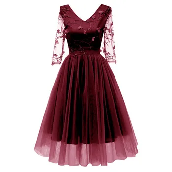 

Women Long Spring Summer Dress Elegant Embroidery Floral Lace Party Dress Female Sexy V Neck Chiffon Ball Gown Maxi Dresses
