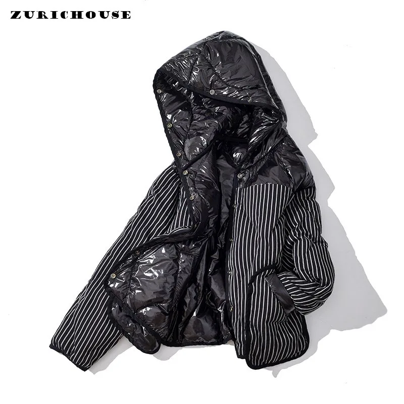 

ZURICHOUSE Winter Down Parka Women's Double-sided wear Striped Glossy Hooded 90% White Duck Down Coat Feather Jackets Ladies