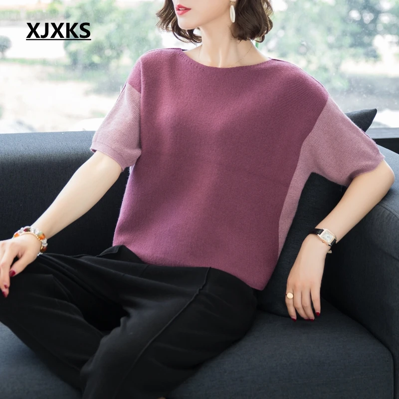 

XJXKS Sweaters Fashion 2019 Women Cashmere Sweater Short Sleeve Plus Size Loose Sweater Women Autumn Pullover Sweater