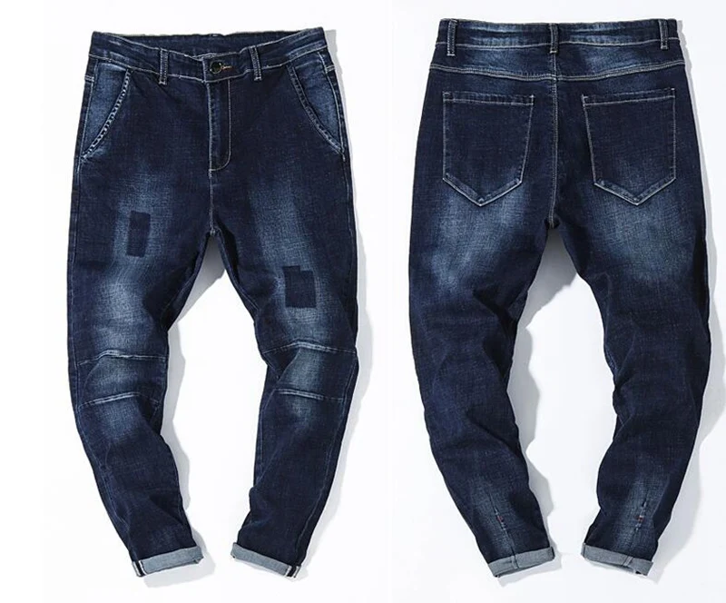 Осенние высокие эластичные джинсы Harlan большого размера мужские свободные ноги маленькие ноги плюс размер XL толстые эластичные брюки