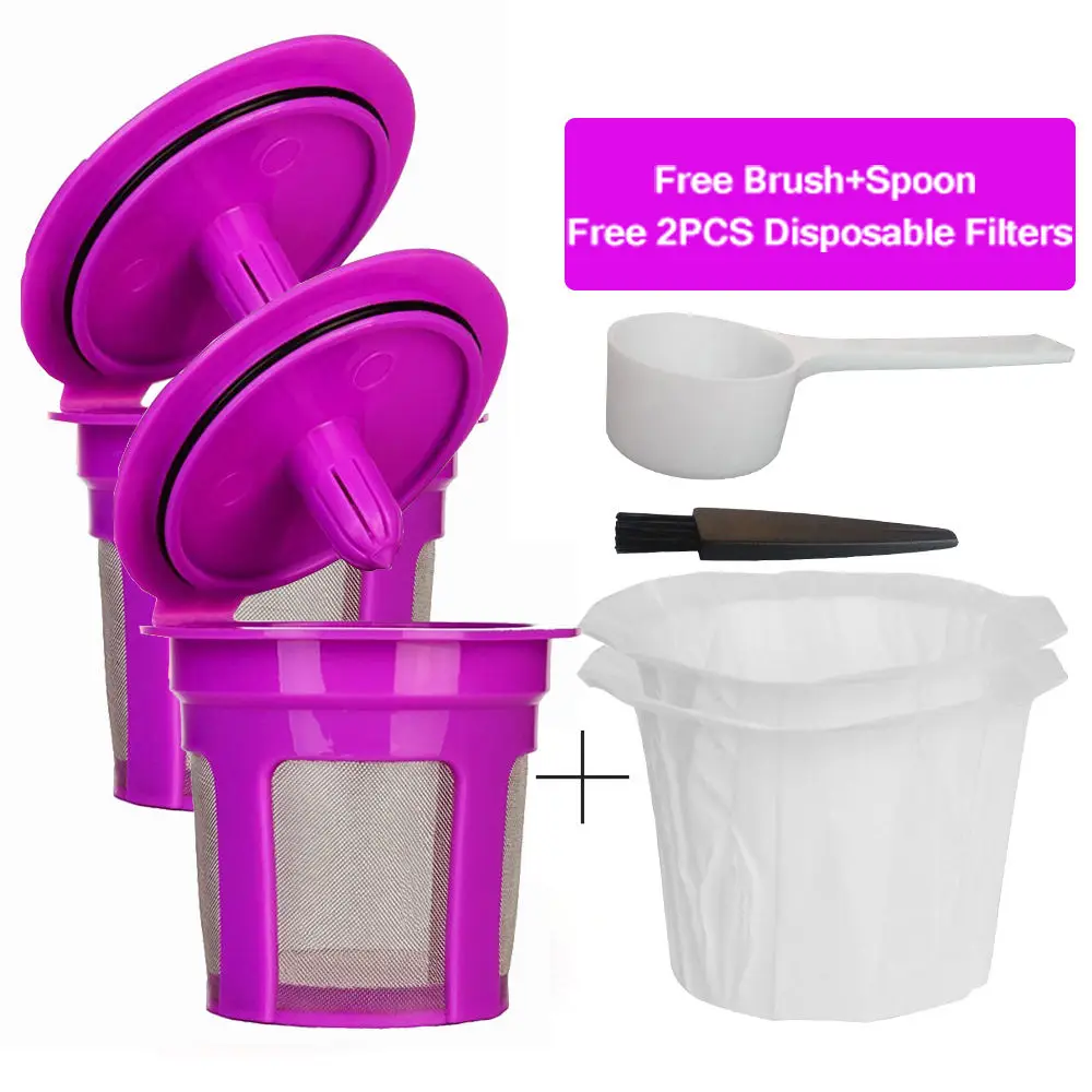 2PCS Disposable Paper Filters Cups K Cup 2.0 1.0 + 2PCS Reusable