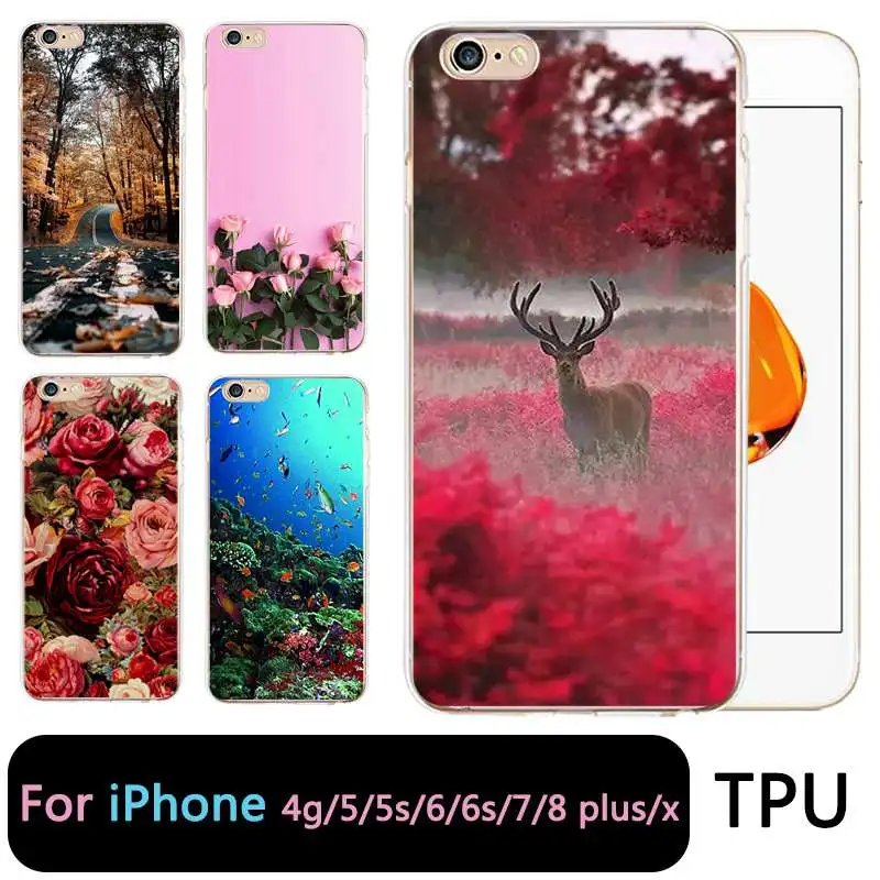 QMSWEI TPU прозрачный телефон чехол для iPhone 6G 6s 7 8 plus x Мягкая Флора Луна лес морская