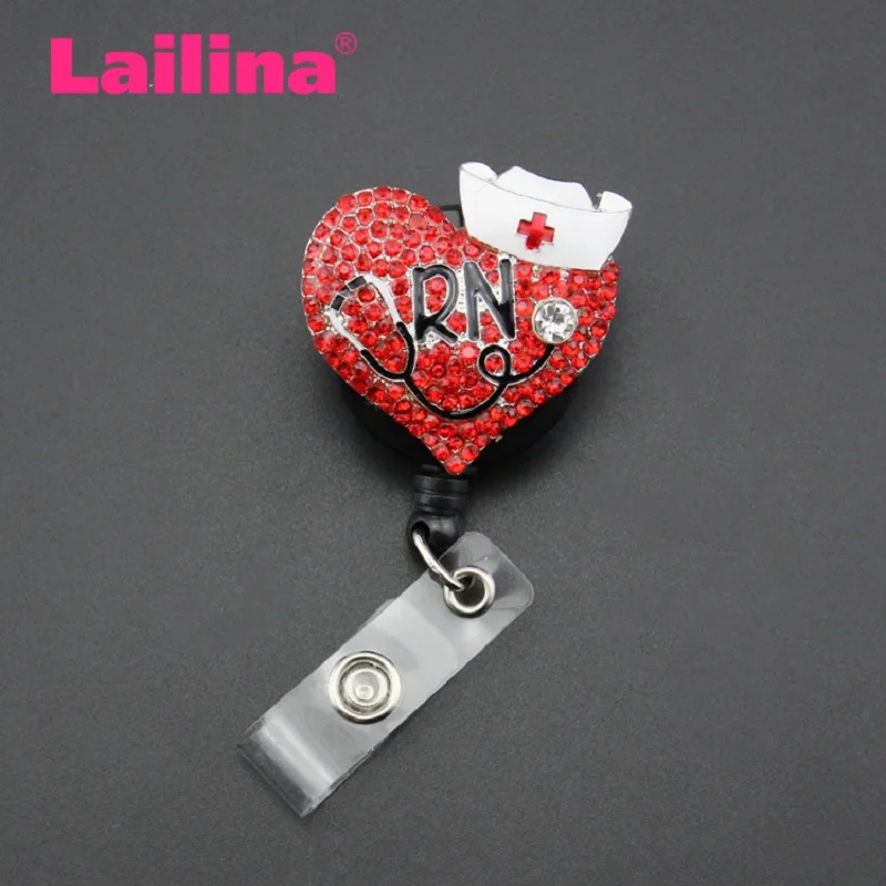 

10pcs Medical Red Rhinestone Retractable Badge Reel/ ID Badge Holder / Brooch / Pendant