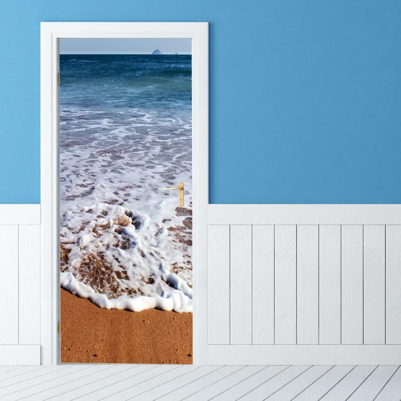 Синий белый морской сцена декоративные 3d наклейки на дверь домашний магазин дверей Гостиная Спальня Декор изголовье украшение комнаты