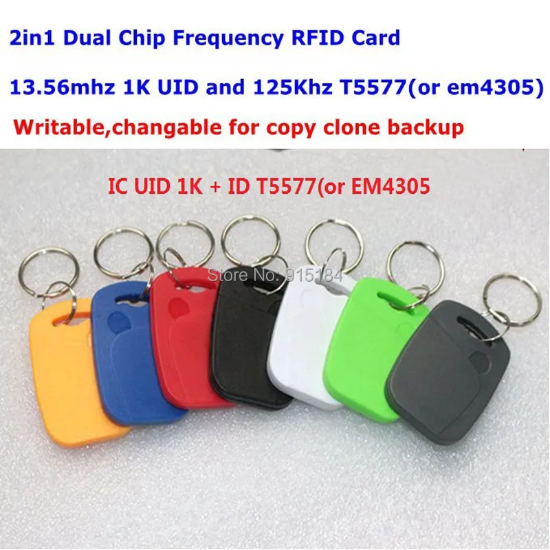 Двойной чип частоты RFID 13,56 Mhz 1K UID и EM4305 или t5577 125 kHz ID ключ тег читаемый записываемый перезапись для копирования создание резервных клонов
