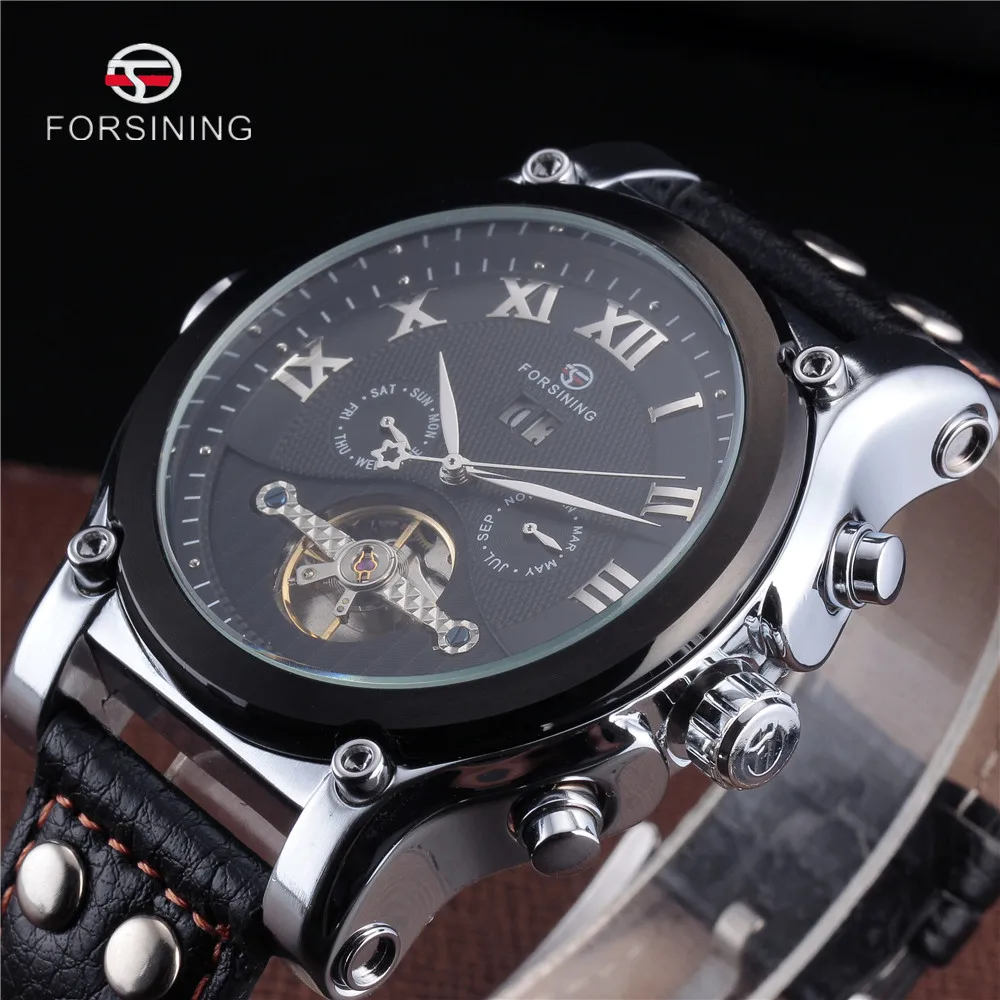 FORSINING Tourbillon Military Watch Auto Date calendar Mechanical Mens Clock Top Gold Luxury Automatic Skeleton Wrist