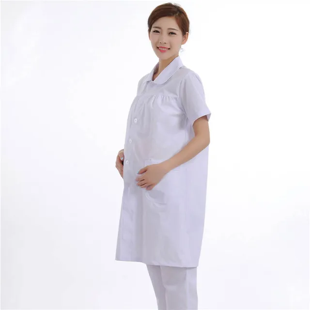 White Short Sleeved Summer Nurse Suit Maternity Medical Dress Pregnant
