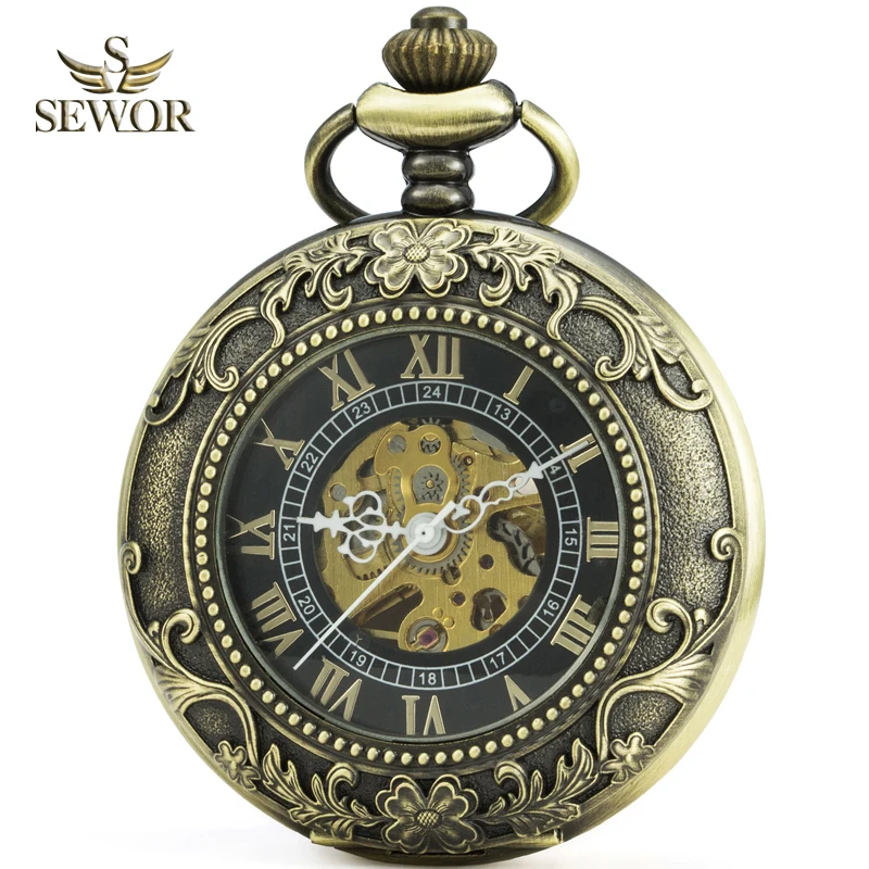 SEWOR роскошный бренд 2019 винтажные механические бронзовые карманные