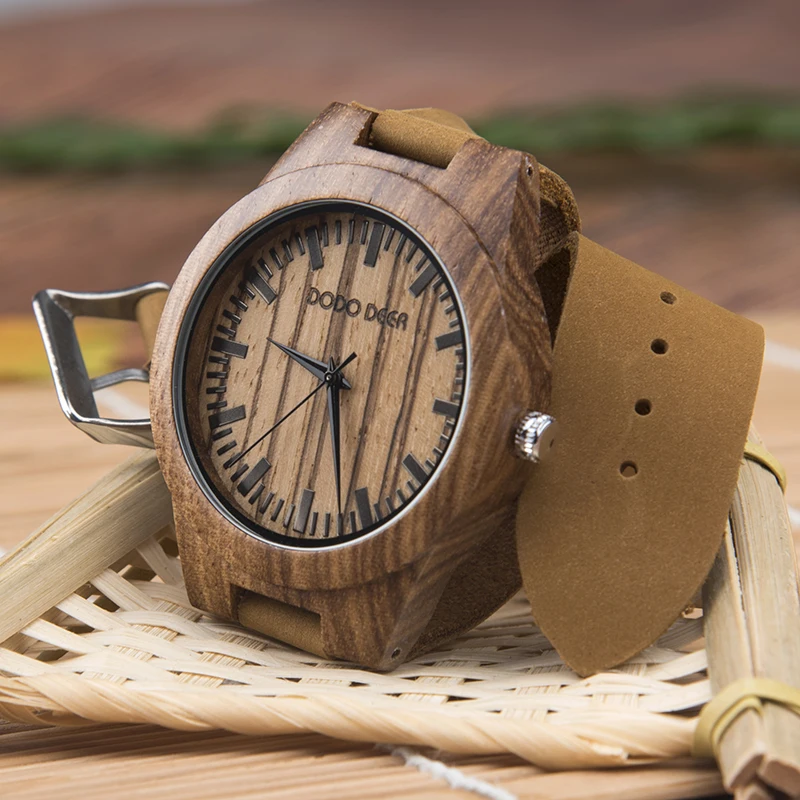 DODO олень коричневый мягкий кожаный ремешок Кварцевые деревянные часы мужские аксессуары для отдыха деревянные часы подарки персонализированные A19-1