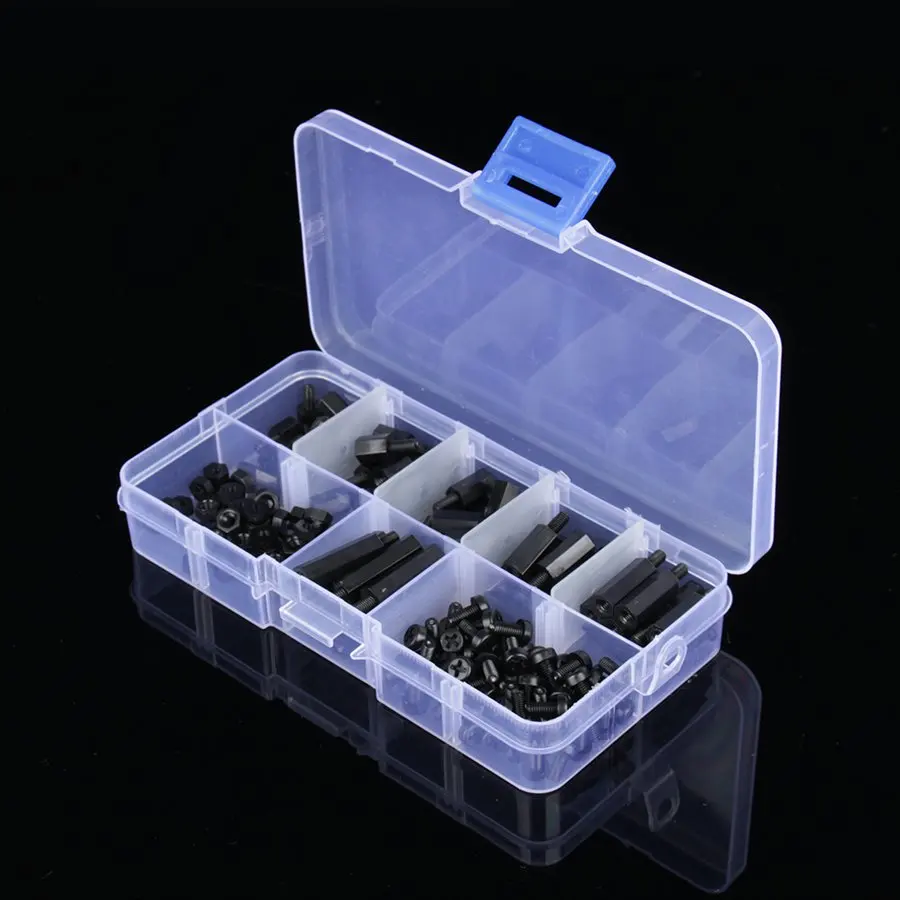 

Wholesale 180pcs/Set M3 Nylon Black Column Male Female Standoff Spacer Screw Nut Assortment Kits High Quality