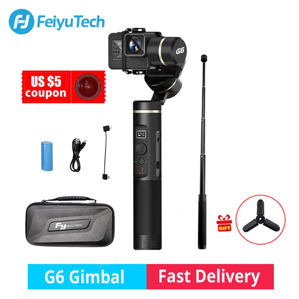 Feiyu Tech G6 Gimbal stabilizer Feiyu Action Sport Camera steadicam Wifi Bluetooth OLED Screen Angle for Hero 6 5 4 RX0 in stock