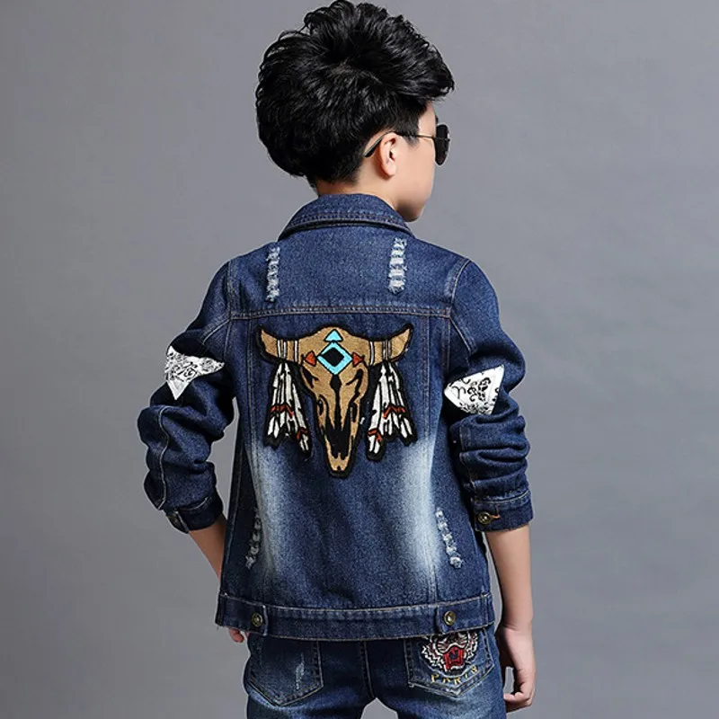 New Kids Jackets For Boys Jeans Denim Boys Coats Print Jongens Jas Boys