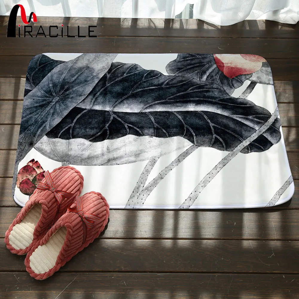 Miracille Vintage Oriental Rug Lotus Printed Door Mat Bath Room Anti