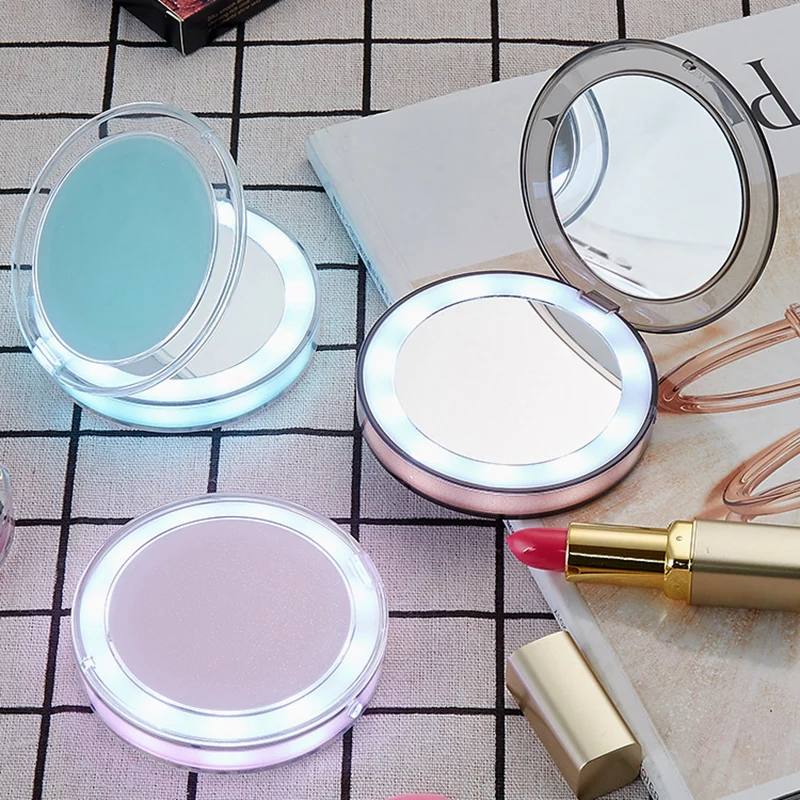 

LED Lighted Mini Makeup Mirror 3X Magnifying Compact Travel Portable Sensing Lighting Makeup Mirror HS11