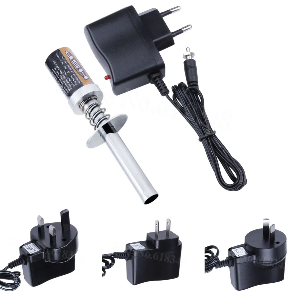 

1800mAh Rechargeable Glow Plug Igniter Ignition Starter Kit AC Charger for Gas Nitro Engine Power 1/10 1/8 RC Car HSP 80101