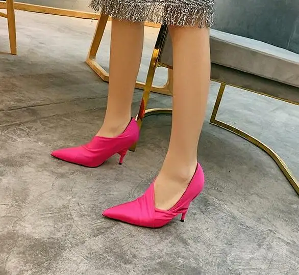 

2019 Latest Spring Casual High Heels Pointed Toe Fashion Candy Color Name Brand Stilettos Sexy Party Shoes