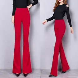 Весенне-осенняя модная женская зауженная, с высокой талией тянущиеся красные расклешенные джинсы, зимние корейские женские обтягивающие