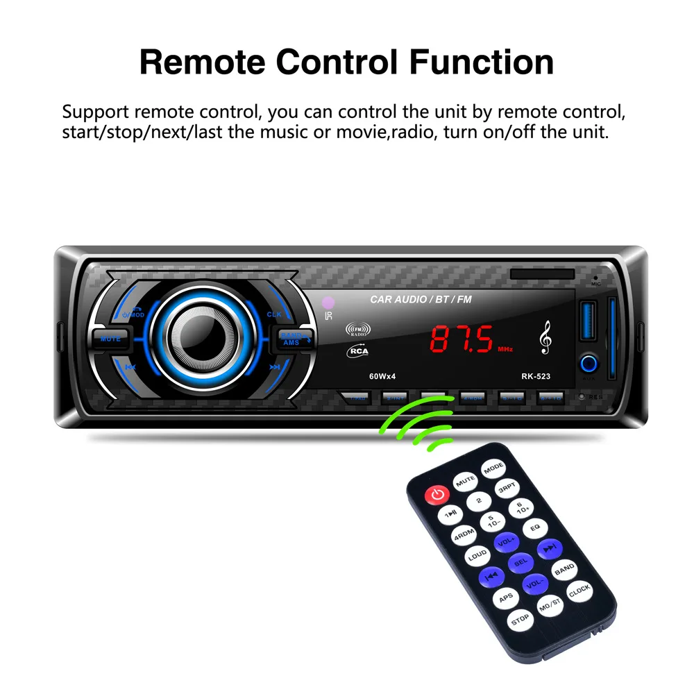 

FM Radio Receiver Support Aux Input SD USB MMC Remote Control Car Auto Radio 1 Din 12V Bluetooth Stereo Audio MP3 Player