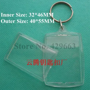 

50pcs/lot Rectangular Arc Transparent Blank Insert Photo Picture Frame Key Ring Split keychain