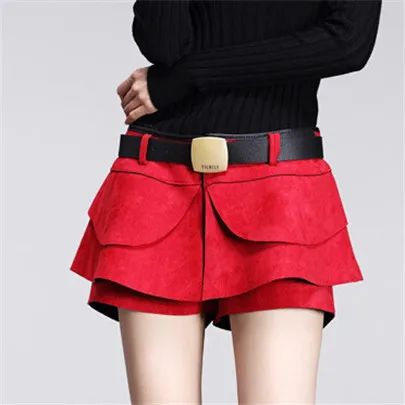 Новая Европейская мода стиль Midiskirt женская с коротким рукавом юбка шорты юбка Замшевые женские пуговицы плиссированные шорты D039 - Цвет: D039 Wine red