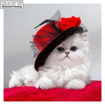 

5D Diy diamond painting cross stitch "Red Hat Miss Cat" Full Round Diamond embroidery Needlework Rhinestone Mosaic Crafts SY