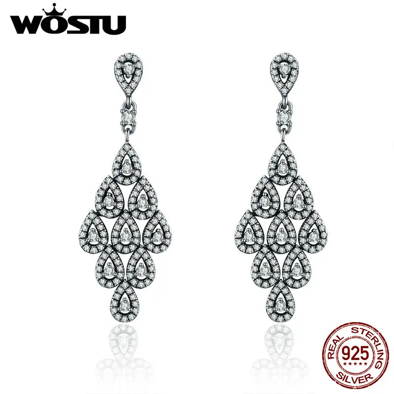 

WOSTU 2018 New Genuine 925 Sterling Silver Cascading Glamour Drop Earrings For Women Wedding Party S925 Silver Jewelry SDPS516