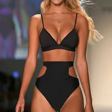 

Triangle High Waist Bikinis 2018 Black Swimsuit Women's Swimming Suit Crochet Strappy SwimwearSexy Bathing Suit