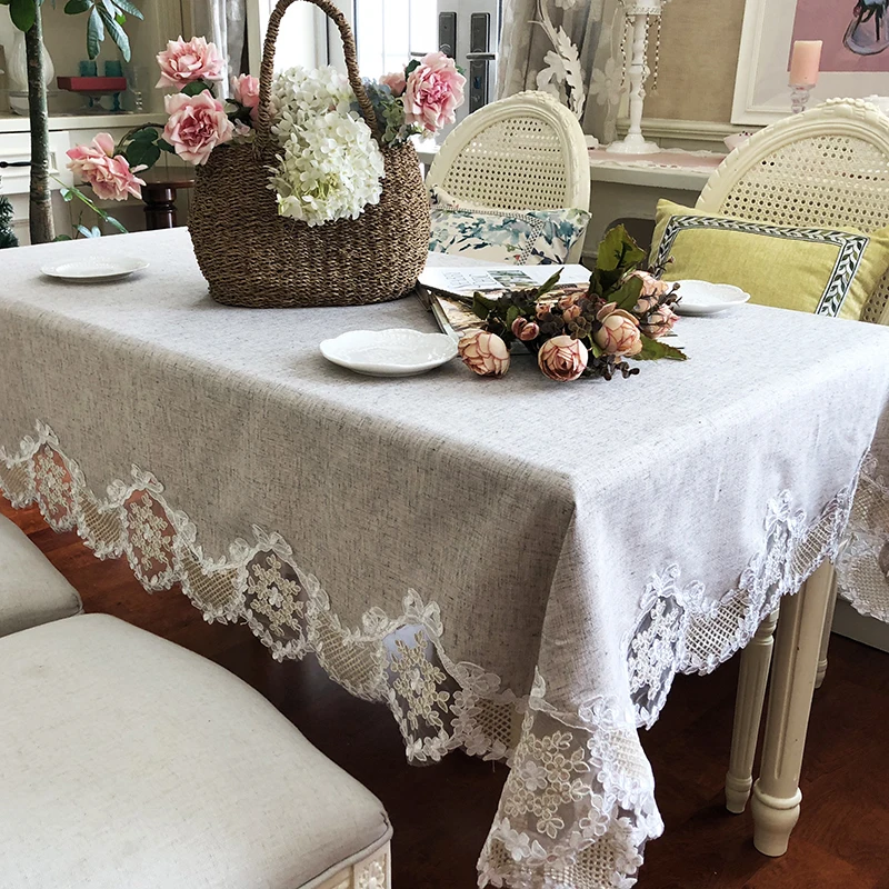 New European Style Linen Patchwork Lace Table Work Dresser Dinner Tea End Decor Dustproof Table Cover Quality Luxury Tablecloth
