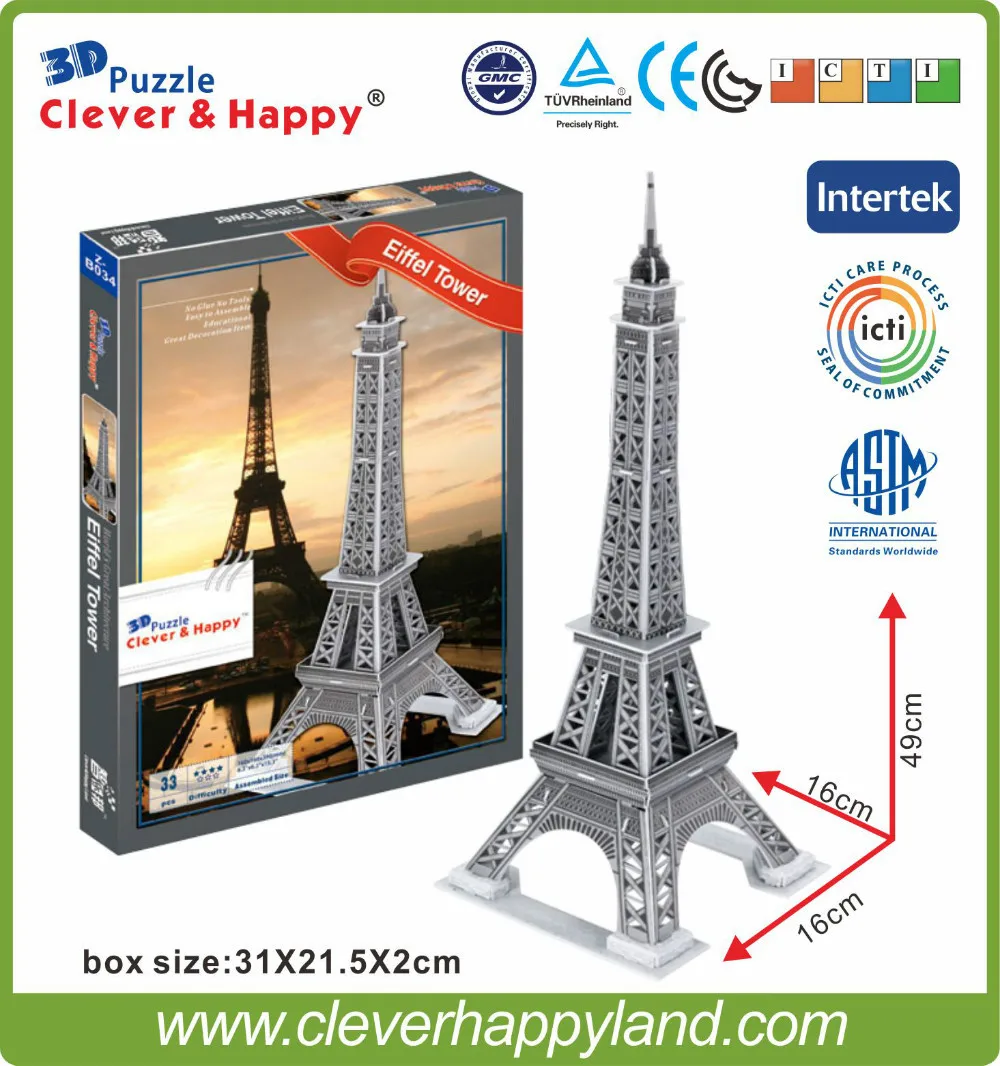 

new clever&happy land 3d puzzle model Eiffel Tower adult puzzle diy paper warsaws model games for children paper