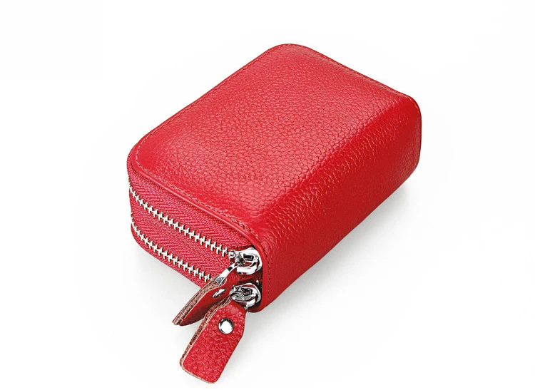 Genuine Leather Women Card Holder Wallets Small High Quality Female Pillow Purse Fashion Double Zipper Credit Card Bag (3)