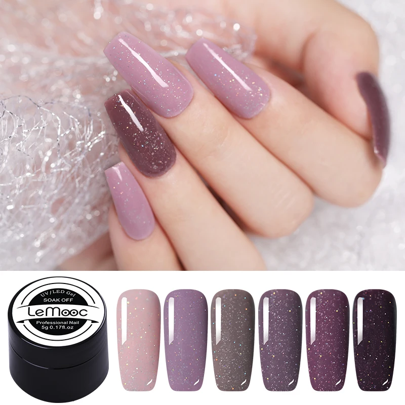 

LEMOOC 5ml Gel Nail Polish Purple Pink Gray Colorful Shining Sequins Long Lasting Shiny Soak Off Nail Art UV Gel Varnish