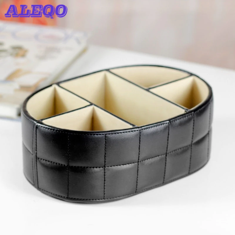 

Oval PU leather remote control storage box desk organizer household finishing supplies