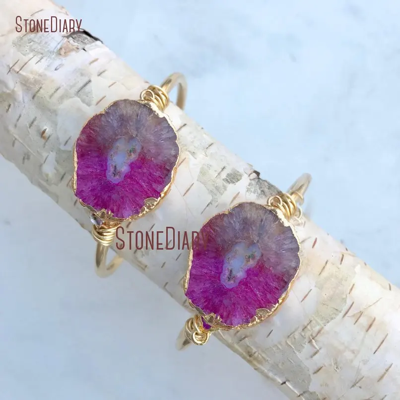 Модный богемный Браслет талисман с солнечной кварцевой подвеской Fishia Geode Agates