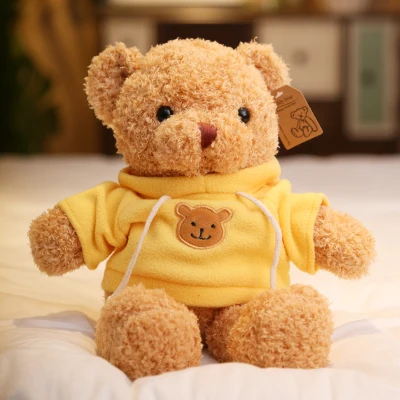 

about 28cm cartoon teddy bear plush toy yellow coat bear soft doll Christmas gift b2193