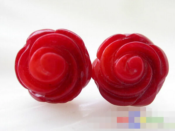 

hot sell new - free shipping 12772 Hand-carved rose red coral stud earring