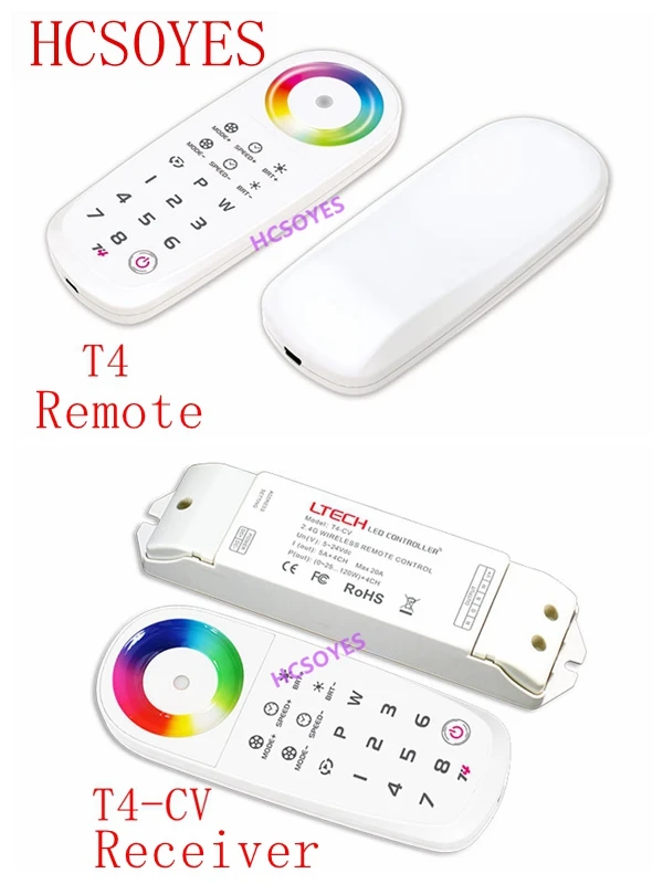 

LTECH T4 2.4G Wireless Control LED Touch RGBW RF Remote Controller 8 Zone use with T4-CV Receiver For RGBW LED Strip Tape Panel